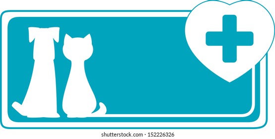 veterinary background with dog, cat and medical sign on heart 