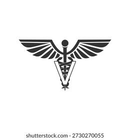 Ícone do símbolo do caduceu veterinário isolado no fundo branco