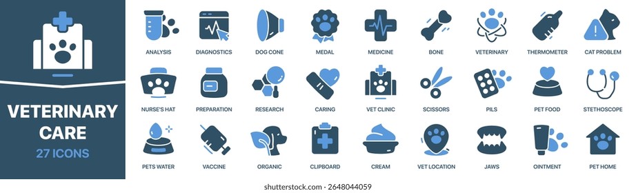Veterinary care colored signed icon collection. Set of fill Veterinary care icons. UI icon set. Colored icons pack. Vector illustration