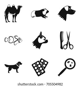 Veterinary care icons set. Simple set of 9 veterinary care vector icons for web isolated on white background