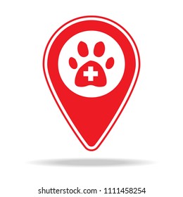 veterinary care map pin icon. Element of warning navigation pin icon for mobile concept and web apps. Detailed veterinary care map pin icon can be used for web and mobile on white background
