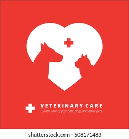 veterinary care symbol white vector sign isolated on a red background
