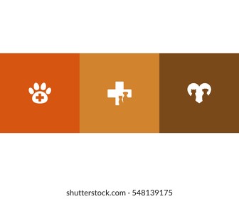 veterinary care symbols with pet silhouettes and heart