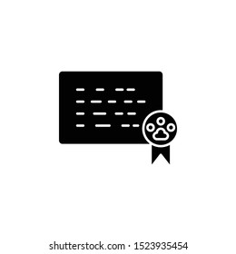 Veterinary, certificate icon. Simple glyph, flat vector of petshop icons for ui and ux, website or mobile application