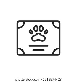 Veterinary Certificate Icon. Vector Outline Editable Sign of Diploma with Paw Representing Animal Awards Diploma, Vaccination Record, and Vet Clinic Services