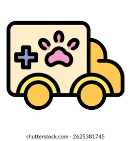 Veterinary clinic ambulance car icon. Outline Veterinary clinic ambulance car vector icon for web design isolated on white background color flat