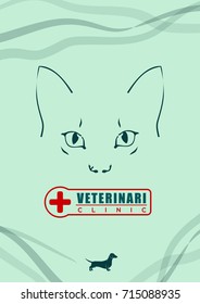 Veterinary clinic background design template with cat. Vector illustration