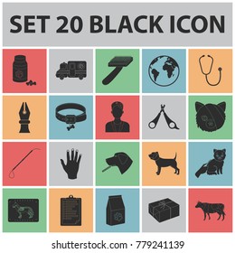 Veterinary clinic black icons in set collection for design. Treatment of a pet vector symbol stock web illustration.