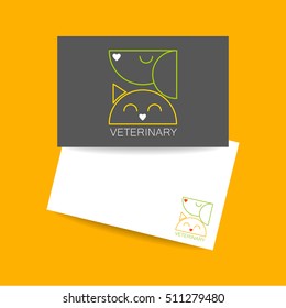 Veterinary clinic. Business card template. Idea for veterinary, pet shop, clinic, pet care, or other animal help and etc. Vector design.