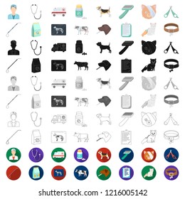 Veterinary clinic cartoon icons in set collection for design. Treatment of a pet vector symbol stock web illustration.