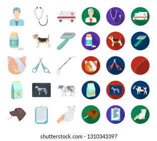 Veterinary clinic cartoon,flat icons in set collection for design. Treatment of a pet vector symbol stock web illustration.