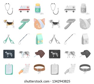 Veterinary clinic cartoon,mono icons in set collection for design. Treatment of a pet vector symbol stock web illustration.