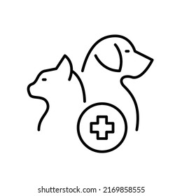 Veterinary clinic. Cat and dog pet care. Pixel perfect, editable stroke line