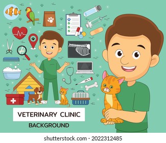 Veterinary clinic concept flat icons.