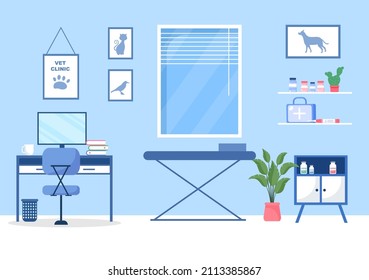 Veterinary Clinic Doctor Examining, Vaccination and Health care for Pets Like Dogs and Cats in Flat Cartoon Background Vector Illustration for Poster or Banner