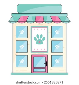 Veterinary clinic facade with paw sign, Vector