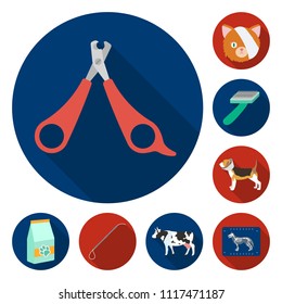 Veterinary clinic flat icons in set collection for design. Treatment of a pet vector symbol stock web illustration.