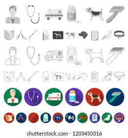 Veterinary clinic flat icons in set collection for design. Treatment of a pet vector symbol stock web illustration.
