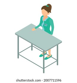 Veterinary clinic icon isometric vector. Doctor woman stands at table. Veterinary medicine