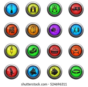 veterinary clinic icons on color round glass buttons for your design