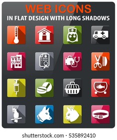 veterinary clinic icons set in flat design with long shadow
