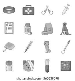 Veterinary clinic icons set in monochrome style isolated on white background