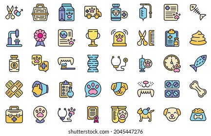 Veterinary clinic icons set. Outline set of veterinary clinic vector icons thin line color flat isolated on white