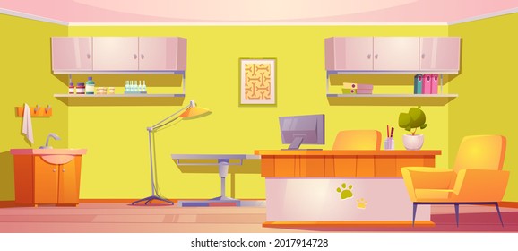 Veterinary clinic interior, vet with furniture