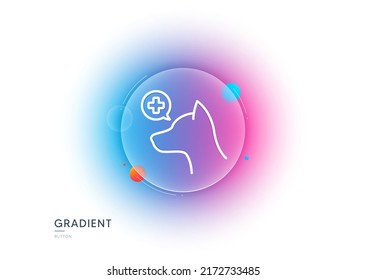 Icono de línea de la clínica veterinaria. Botón de desenfoque degradado con gafas. Señal de cuidado de perros. Símbolo de salud de mascotas. Diseño de vidrio transparente. Icono de línea de la clínica veterinaria. Vector