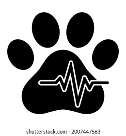 veterinary clinic logo animal paw with pulse on white background
