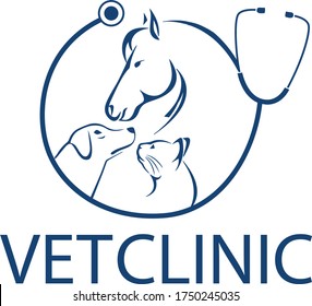 Veterinary Clinic  Logo With Dog And Cat And Horse Vector Design . 
