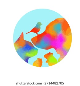 Logotipo de clínica veterinaria con siluetas de mascotas. Dibujado a mano. No IA, Ilustración vectorial