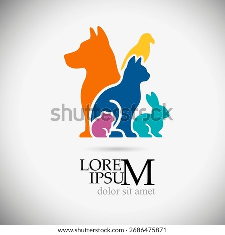 Veterinary clinic logo featuring pet silhouettes. Hand drawn. Not AI, vector illustration