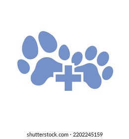 Veterinary clinic logo icon dog and cat paw medical cross vector illustration.