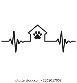Veterinary clinic logo illustration.Dog kennel with pulse on white background