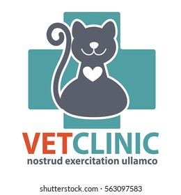 Veterinary Clinic logo with the image of cat. Vector Illustration.