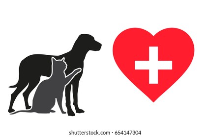 Veterinary Clinic logo with the image of cat and dog. Vector Illustration.