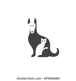 Veterinary Clinic logo with the image of cat and dog. Vector Illustration.