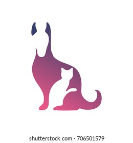 Veterinary Clinic logo with the image of cat and dog. Vector Illustration.