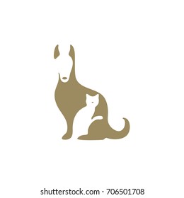 Veterinary Clinic logo with the image of cat and dog. Vector Illustration.