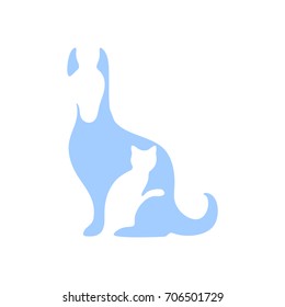 Veterinary Clinic logo with the image of cat and dog. Vector Illustration.