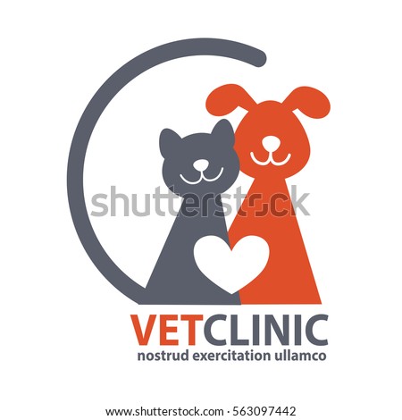 Veterinary Clinic logo with the image of cat and dog. Vector Illustration.