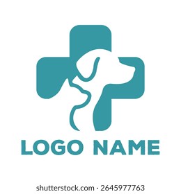 Veterinary Clinic Logo Pet Health Cross with Dog and Cat Silhouettes