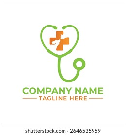 Logotipo da clínica veterinária com estetoscópio e símbolo de saúde animal de estimação para animais companheiros bem-estar Serviços veterinários Protegendo a saúde animal Criando confiança Design de logotipo moderno