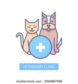 Veterinary Clinic - Modern Line Design Style Icon On White Background. Neat Detailed Image Of Cat And Dog As Symbols Of All Pets That Need Professional Care. Health Care, Animals, Love, Care