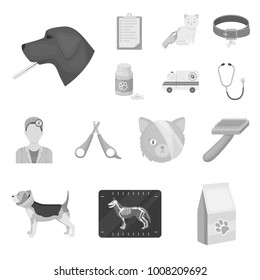 Veterinary clinic monochrome icons in set collection for design. Treatment of a pet vector symbol stock web illustration.