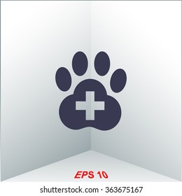 Veterinary Clinic with a paw. Vector icon