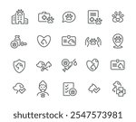 Veterinary clinic pet medical aid grooming line art icon set vector illustration. Vet medicine cat dog care domestic animal veterinarian healthcare and medicine doctor vitamin patient id prescription