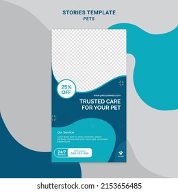 Veterinary clinic pet shop Social media stories frame set background template with green and blue simple elegant modern style. Design backgrounds for social media stories. Vector illustration