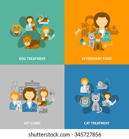 Veterinary clinic for pets with hospital and chemist shop 4 flat icons square composition isolated vector illustration